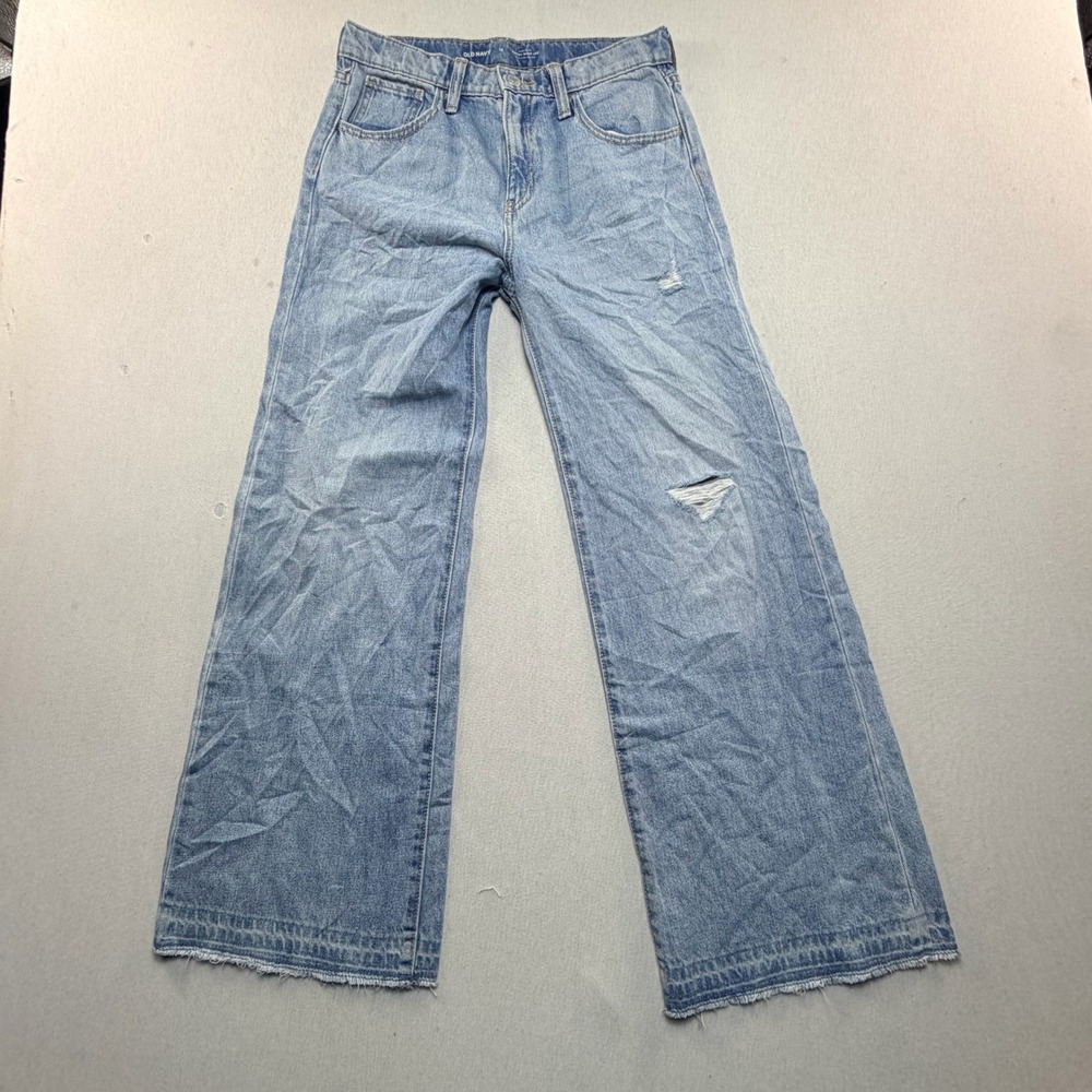 Old Navy Baggy Wide Leg Jeans Women Size Sixteen Blue Good Distressed High Rise